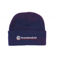 navy acrylic beanie with colour groundswell embroidery