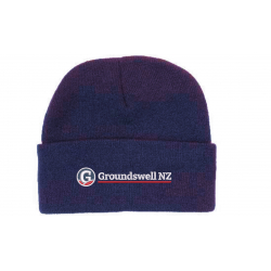 navy wool acrylic beanie with colour groundswell embroidery