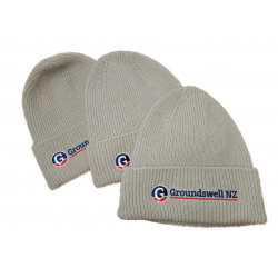100% NZ wool & NZ-made beanie with colour groundswell embroidery